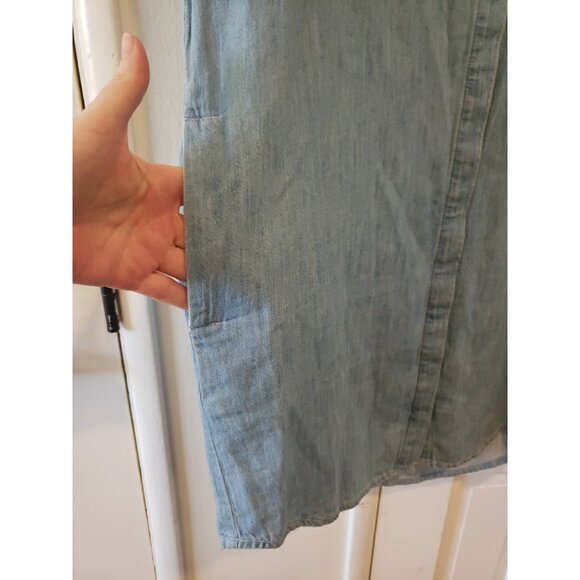 Madewell Shirt Dress Chambray Courier Blue  S Short Sleeve Button Cotton Linen - Picture 8 of 10